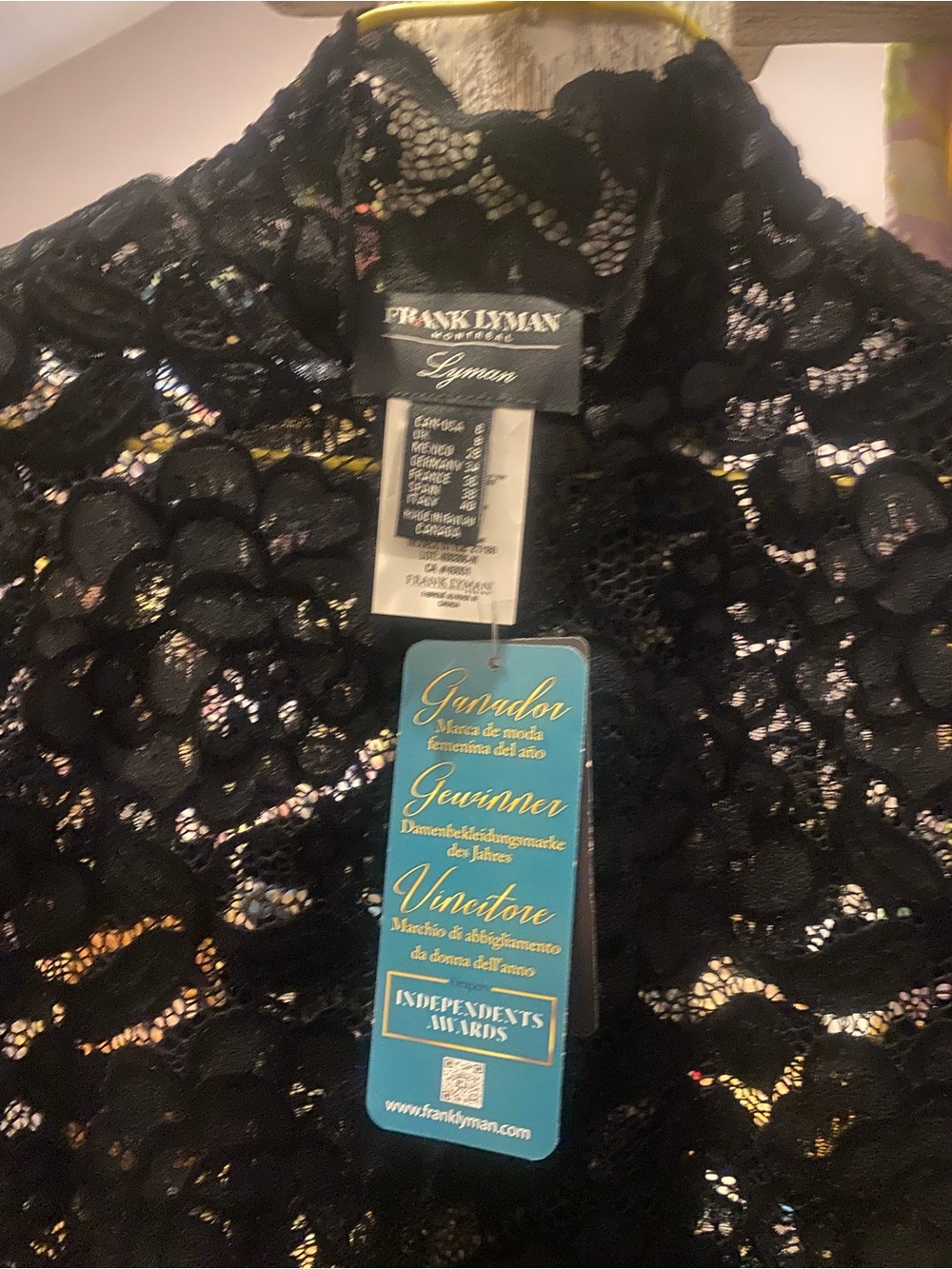 Frank Lyman Design Black Lace Evening short sleeve blouse NWT